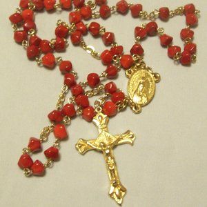 Vintage Red Glass French Rosary from Lourdes circa late 1970s or early 1980s